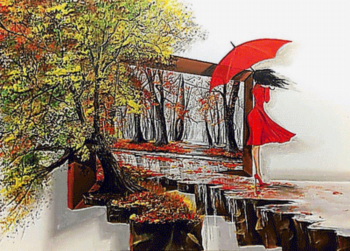 №1747662 - девушка, пейзаж, живопись., зонтик - предпросмотр