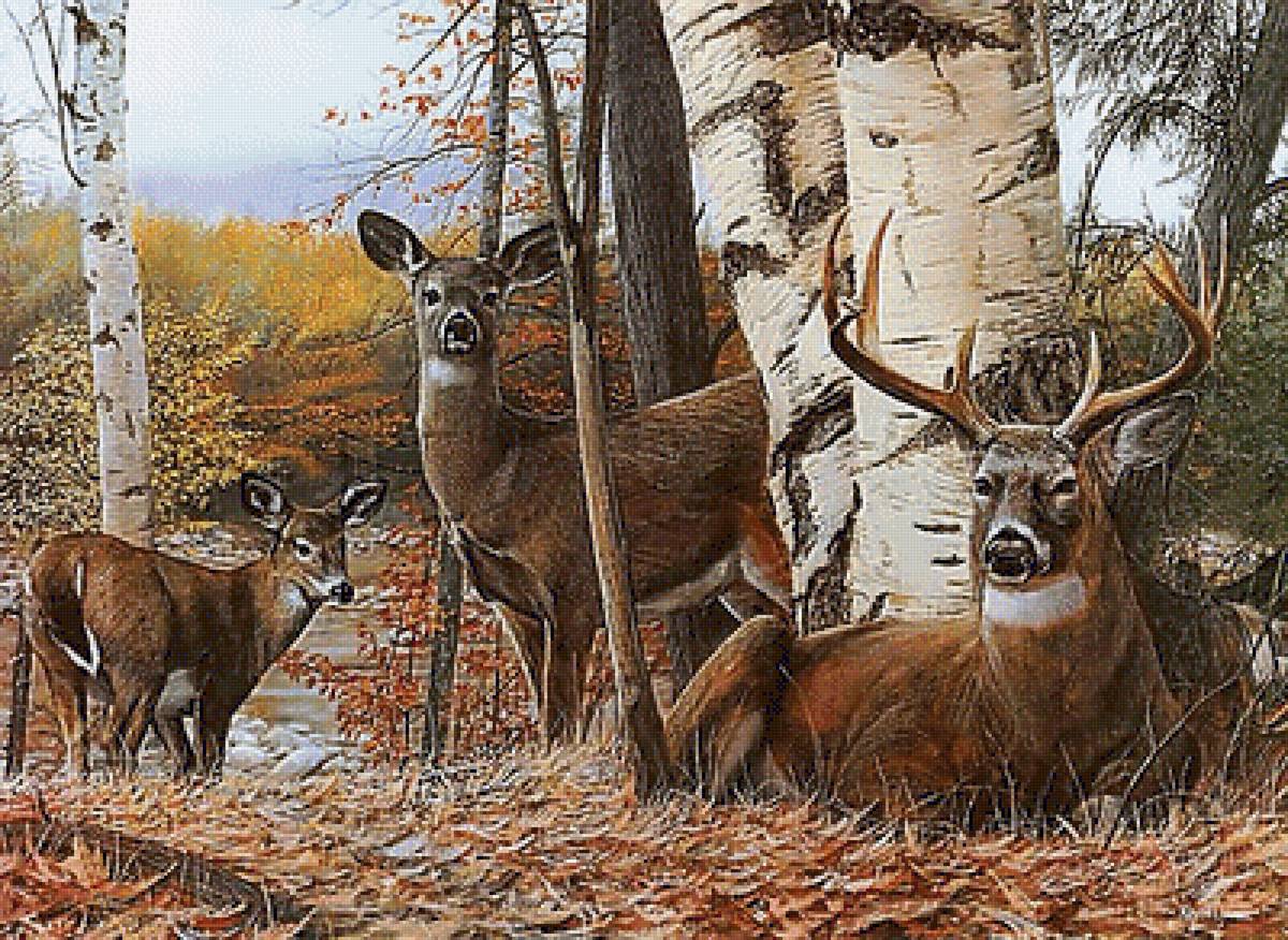 Олени. - живопись., пейзаж, олени - предпросмотр