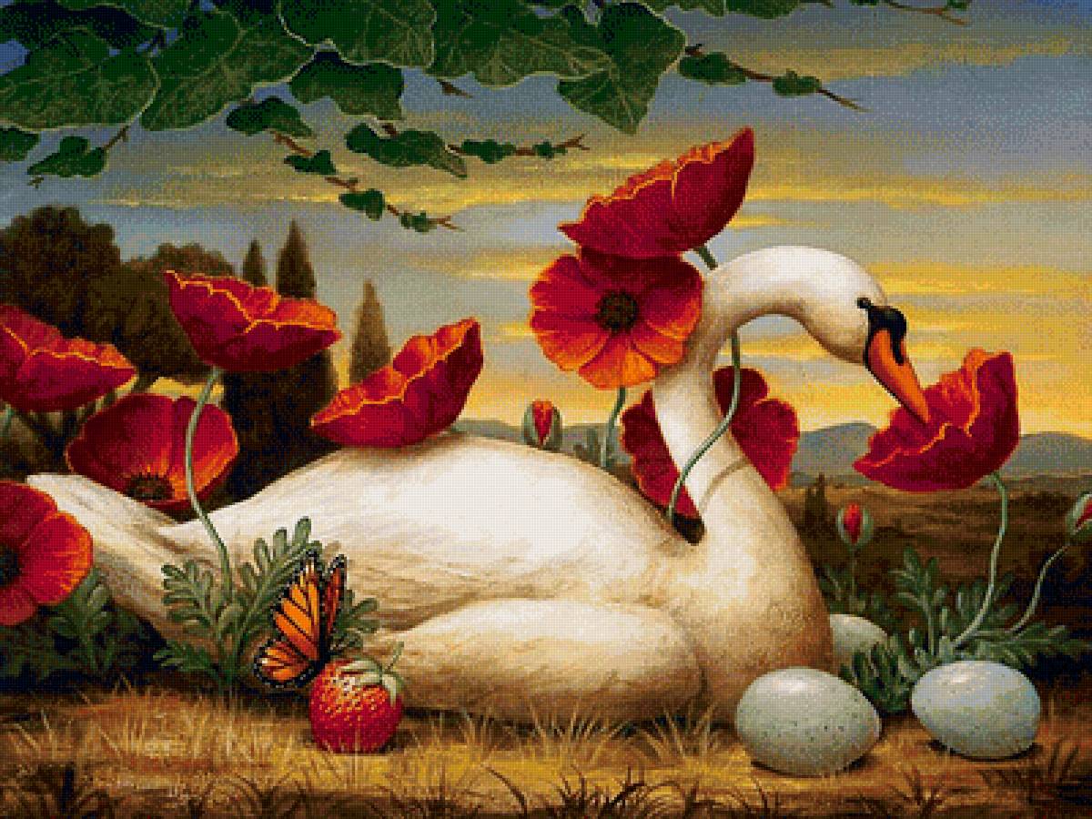 лебедь в маках - маки, лебедь - предпросмотр