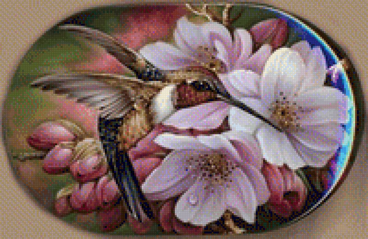 Птичка на цветке - цветы - предпросмотр