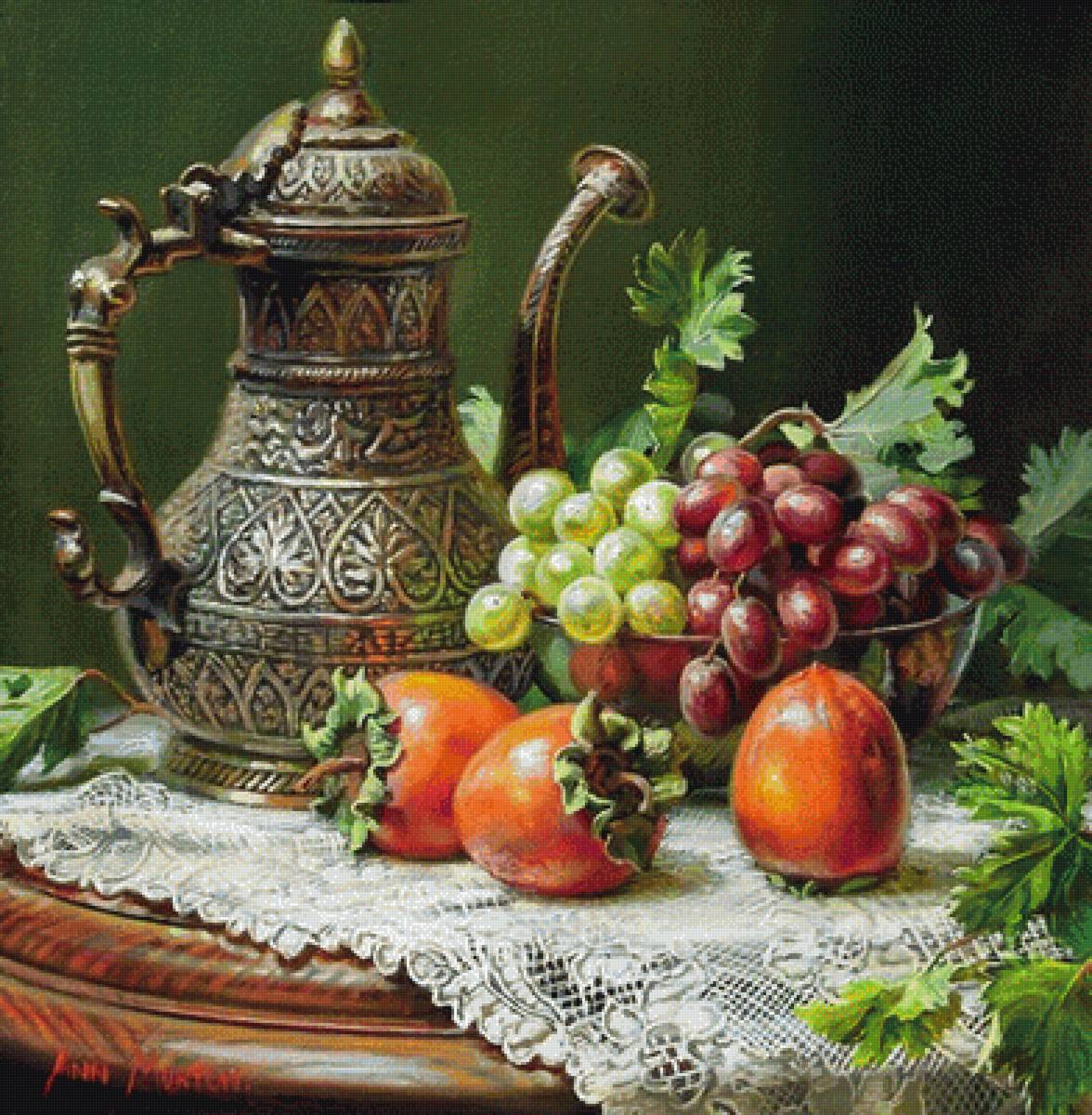 натюрморт с хурмой - картина, природа, натюрморт - предпросмотр