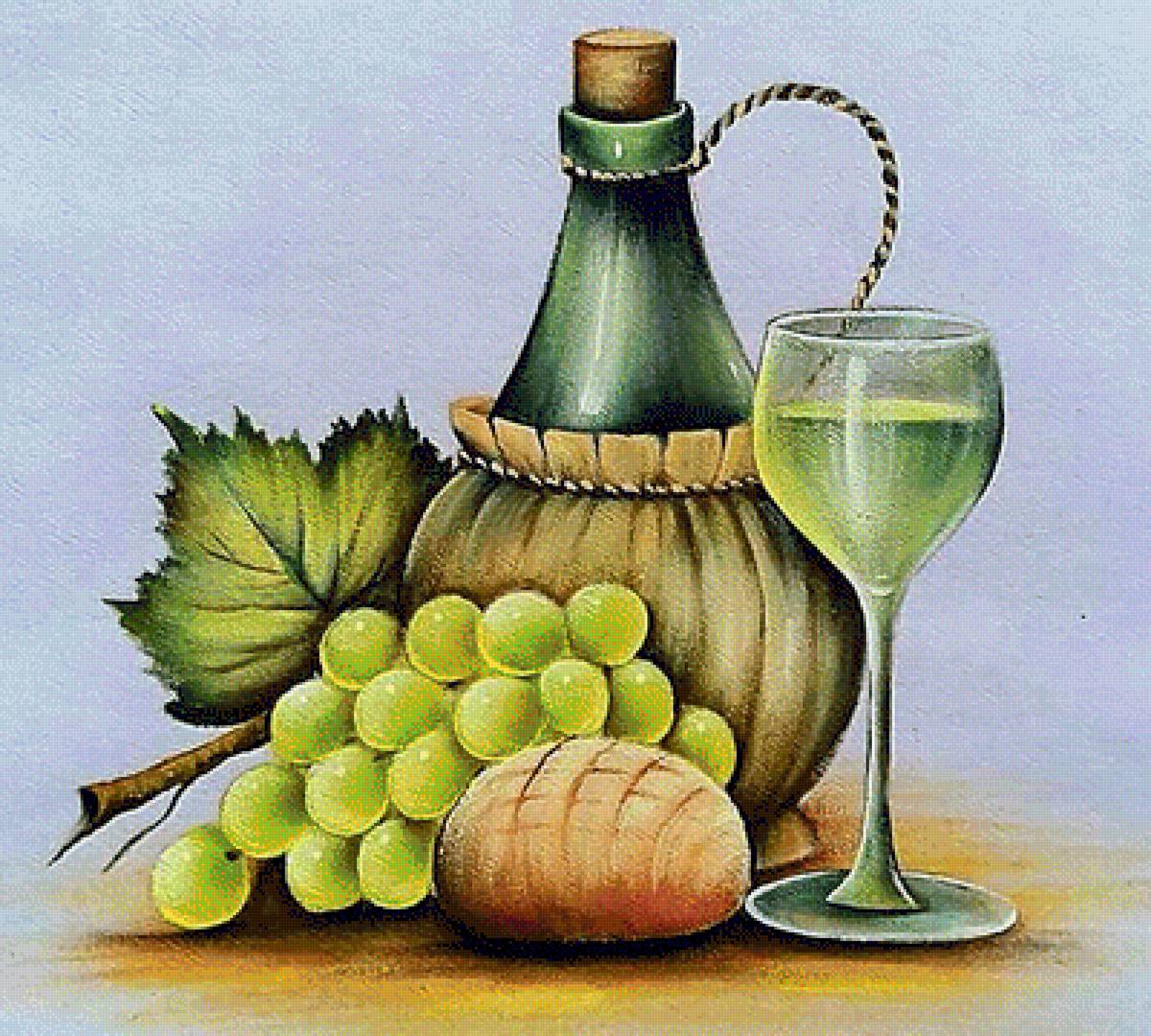 Натюрморт. - вино, натюрморт, живопись., виноград - предпросмотр