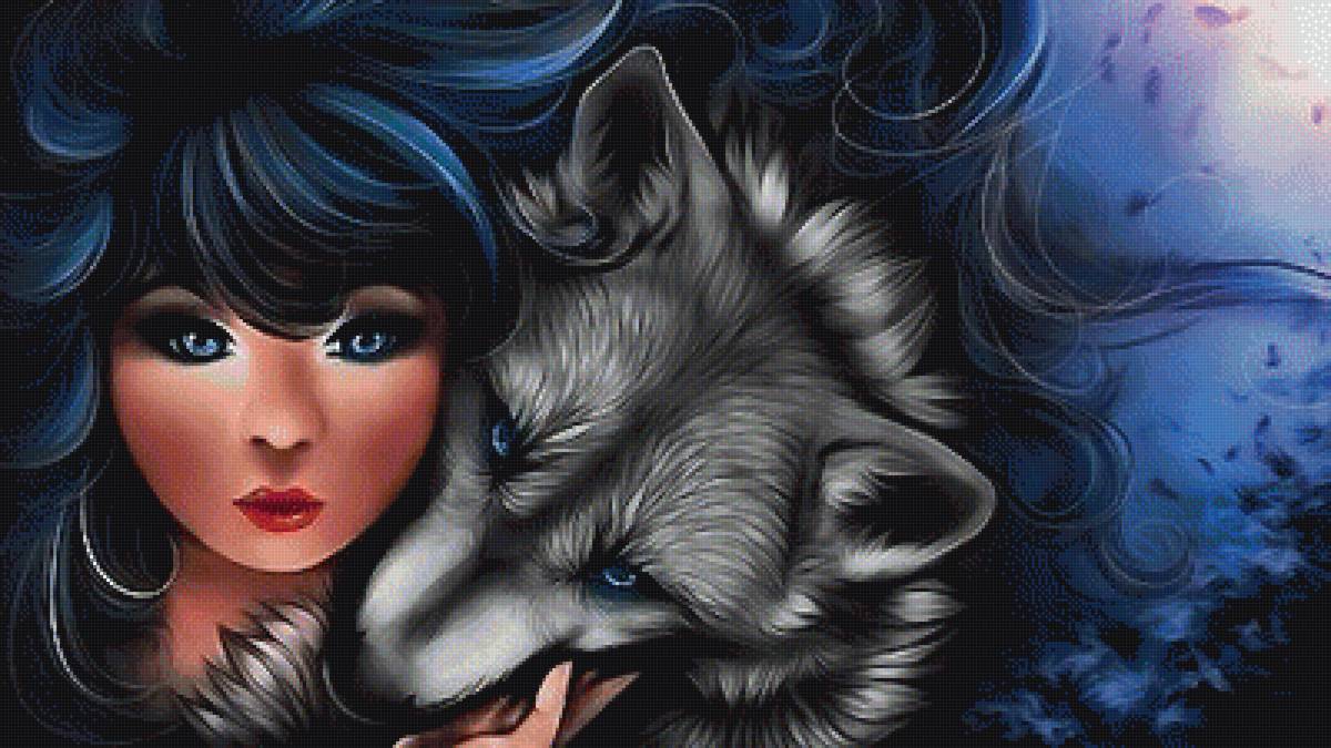 Девушка и волк - предпросмотр