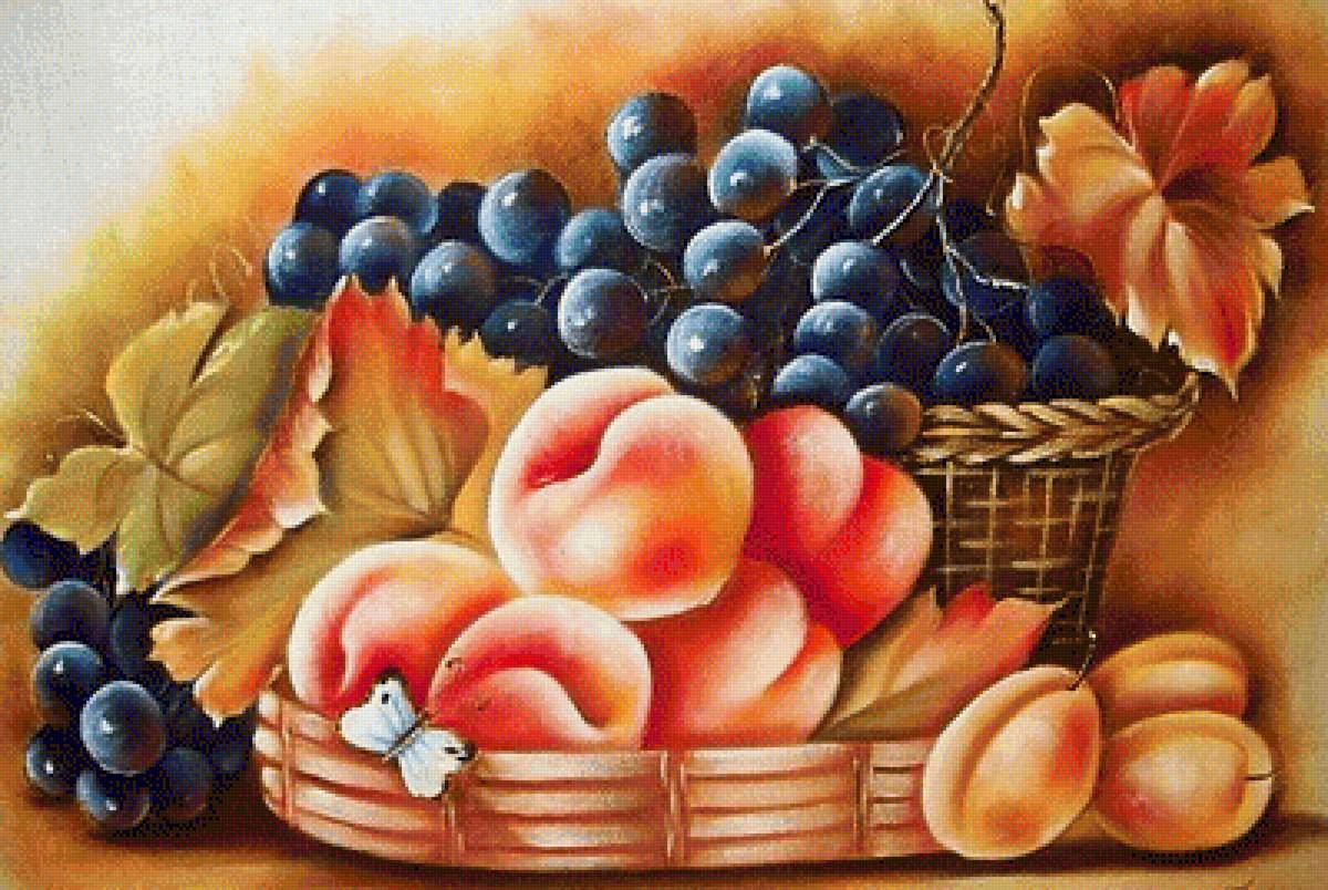 Натюрморт, - фрукты. натюрморт. живопись., корзина - предпросмотр