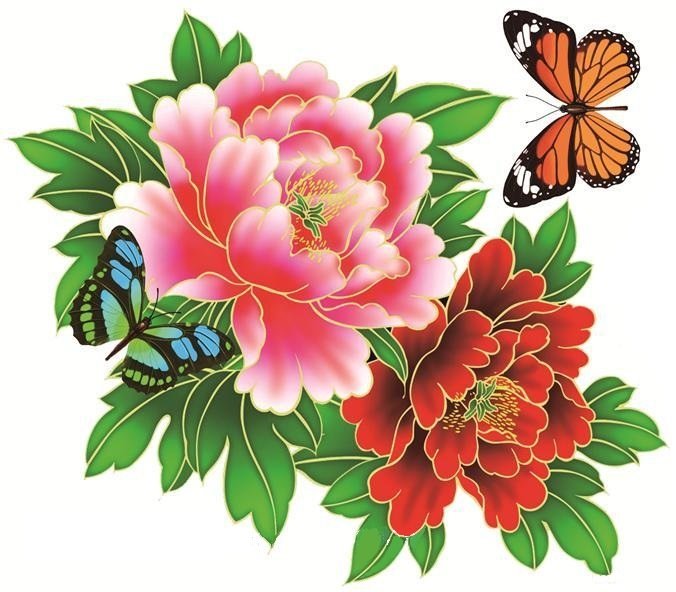 Пионы и бабочки - бабочка цветы пионы вышивка - оригинал