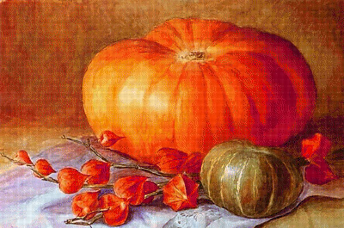Осенний натюрморт. - натюрморт, живопись., тыква. физалис - предпросмотр