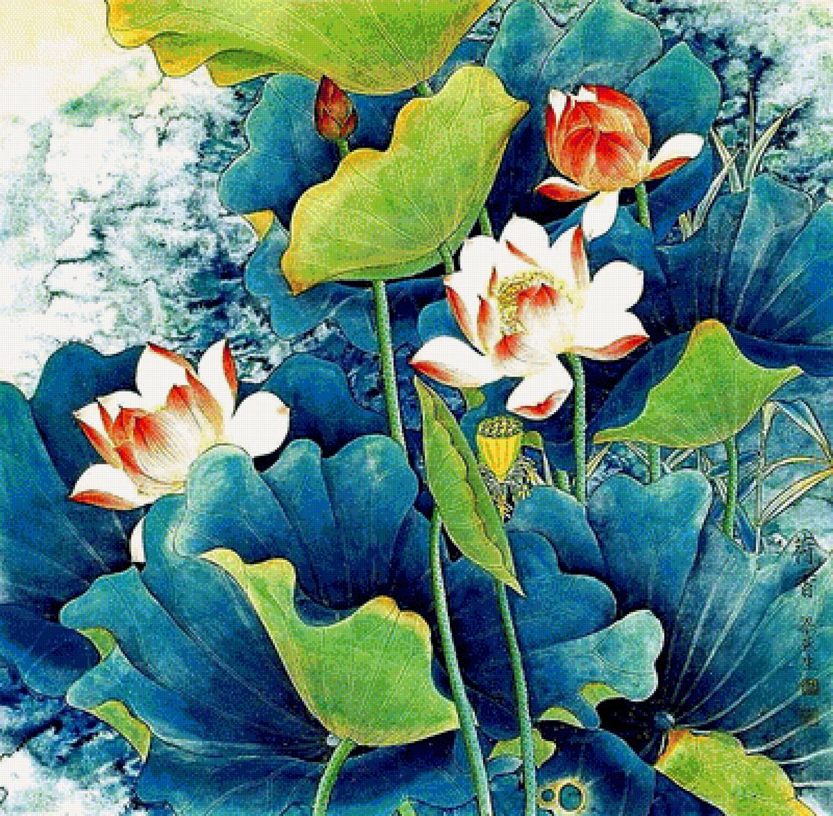 Лотосы. - лотосы, живопись. - предпросмотр