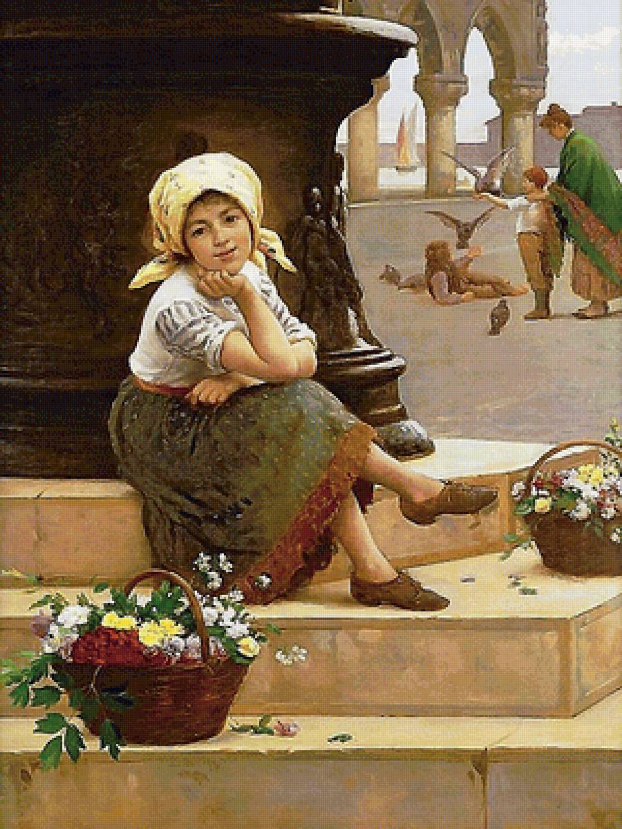 молодая цветочница - девочка, цветы - предпросмотр