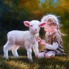 Схема вышивки «Девочка с ягненком»