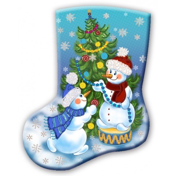 Новогодний носок - новогодний носок, новый год, снеговики - оригинал