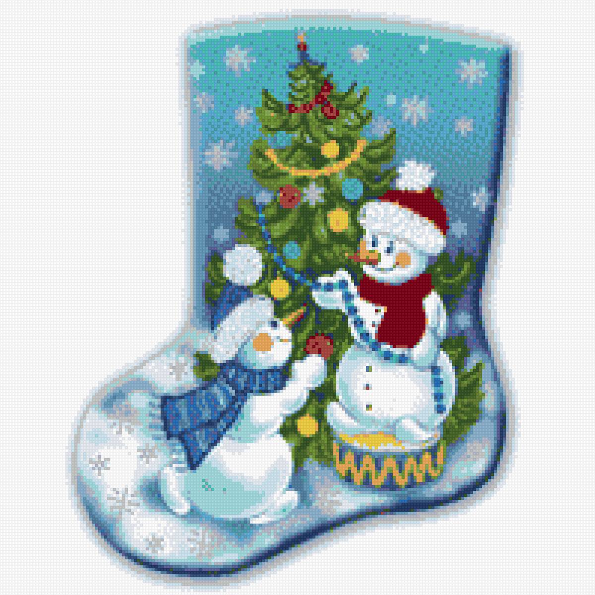 Новогодний носок - новогодний носок, снеговики, новый год - предпросмотр