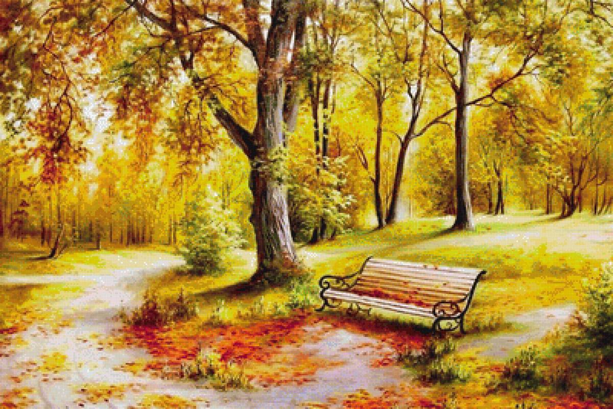 Осенний парк - пейзаж, скамейка, осень - предпросмотр