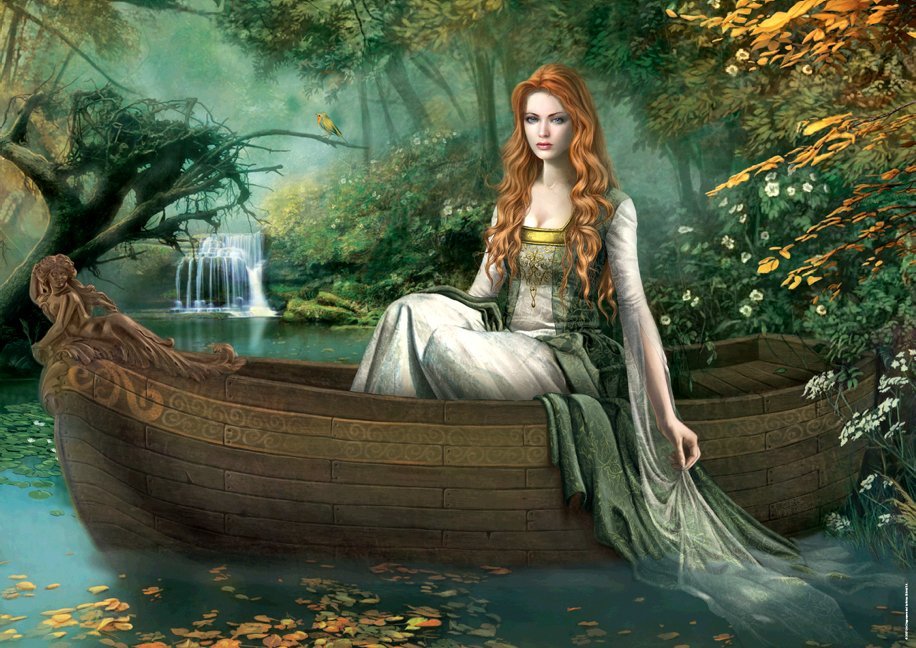 фэнтези - девушка, вода, фэнтези, лодка - оригинал