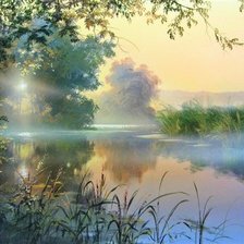 Схема вышивки «туман над рекой»