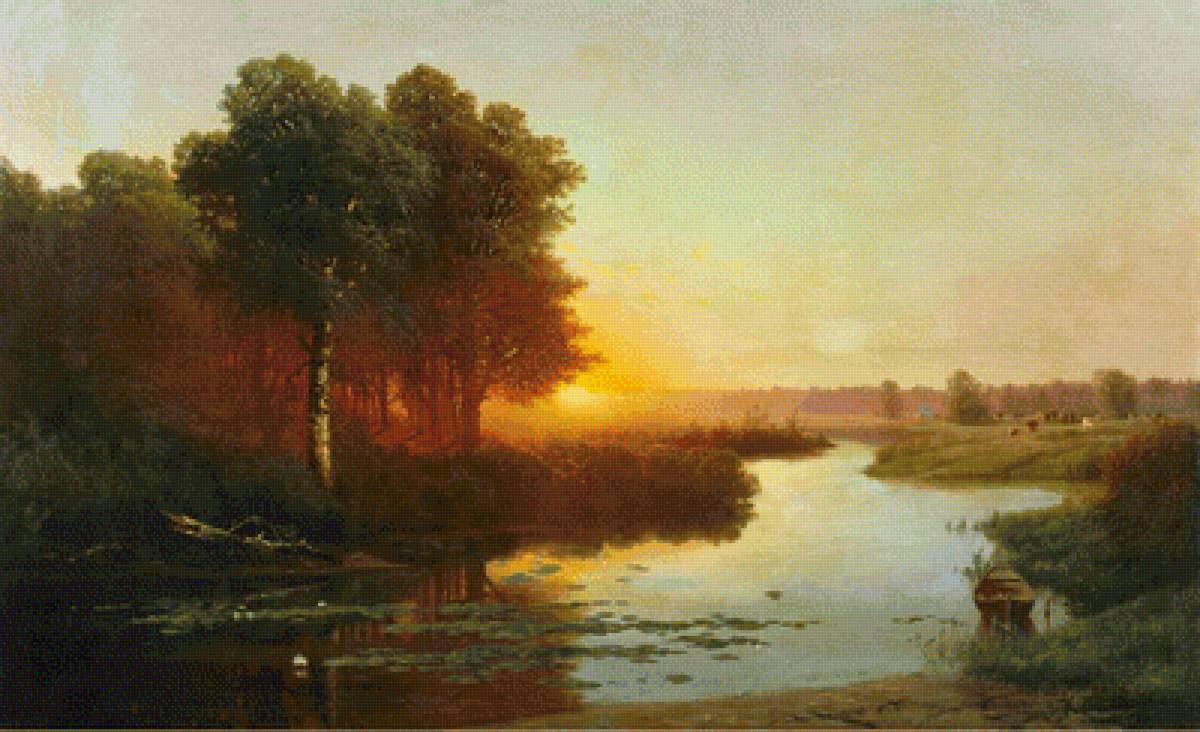 тихая заводь - лес, лодка, река, пейзаж - предпросмотр