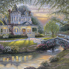 Схема вышивки «пейзаж пруд»