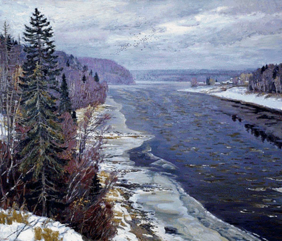 первый снег на реке - река, природа, снег - предпросмотр