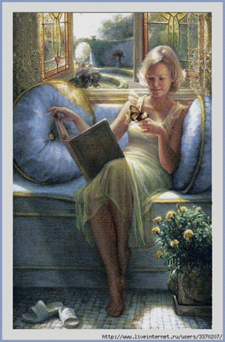 Отдых - книга, лето, девушка, бабочка - предпросмотр
