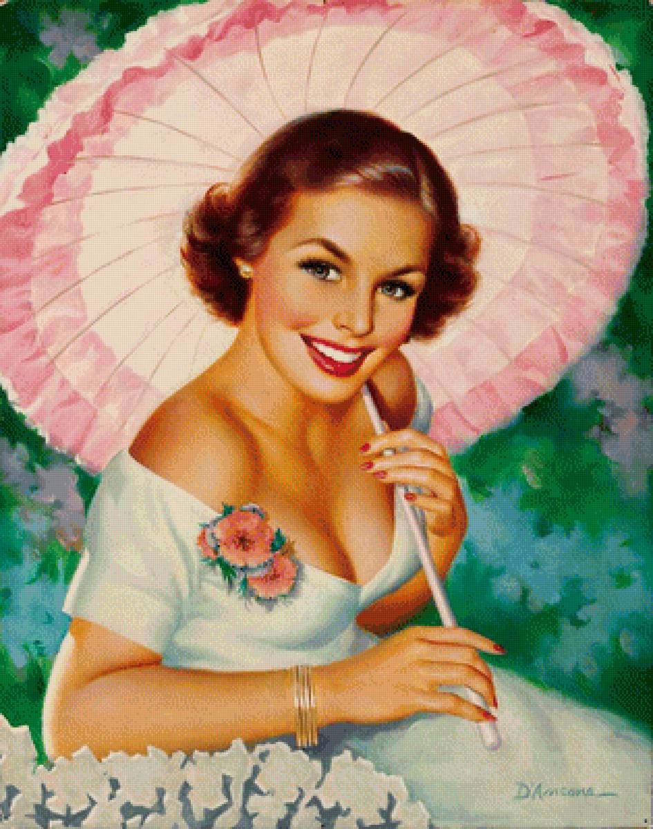 Барышня с зонтиком - красавица, с зонтом, с зонтиком, барышня - предпросмотр