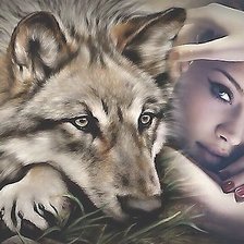 Схема вышивки «Девушка и волк»