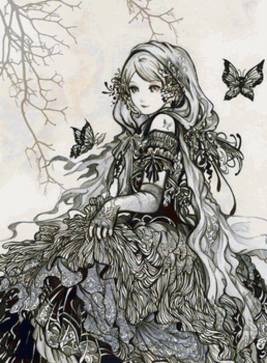 Девушка - платье, девушка, бабочки - предпросмотр