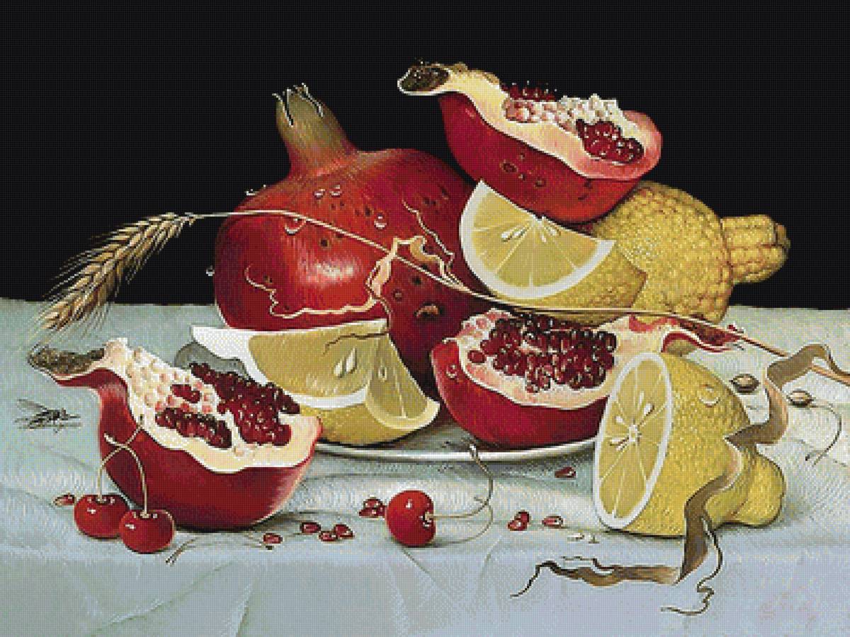 Натюрморт - гранаты, лимоны - предпросмотр