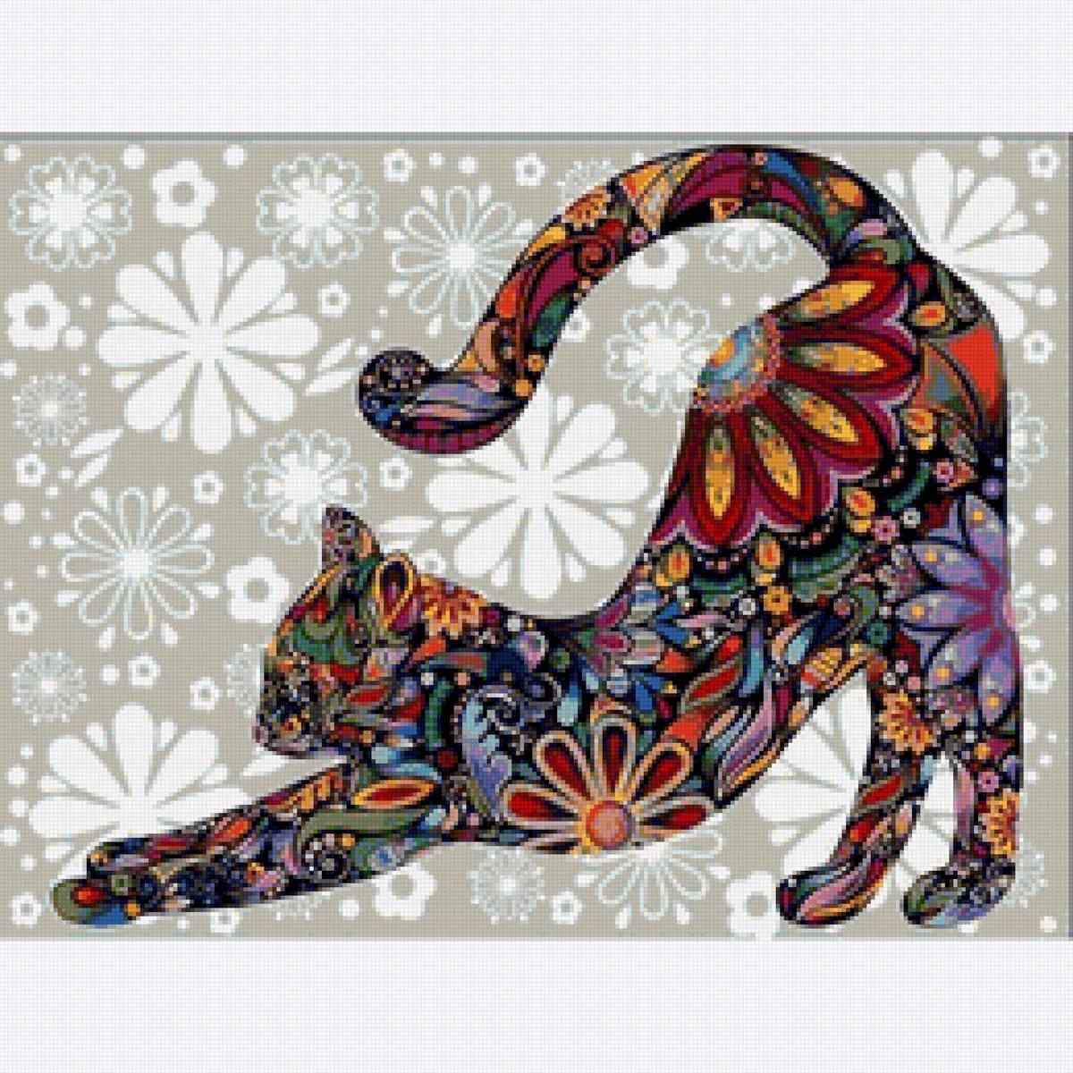 Кот цветной - подушка, животные, кот, кошка - предпросмотр