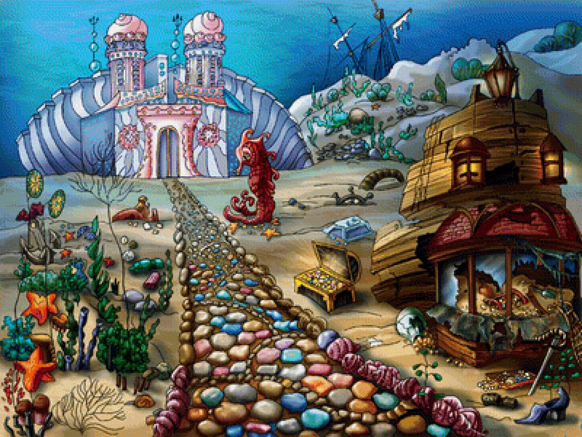 Морской пейзаж - сказки, иллюстрация - предпросмотр