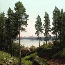 Схема вышивки «пейзаж с озером»