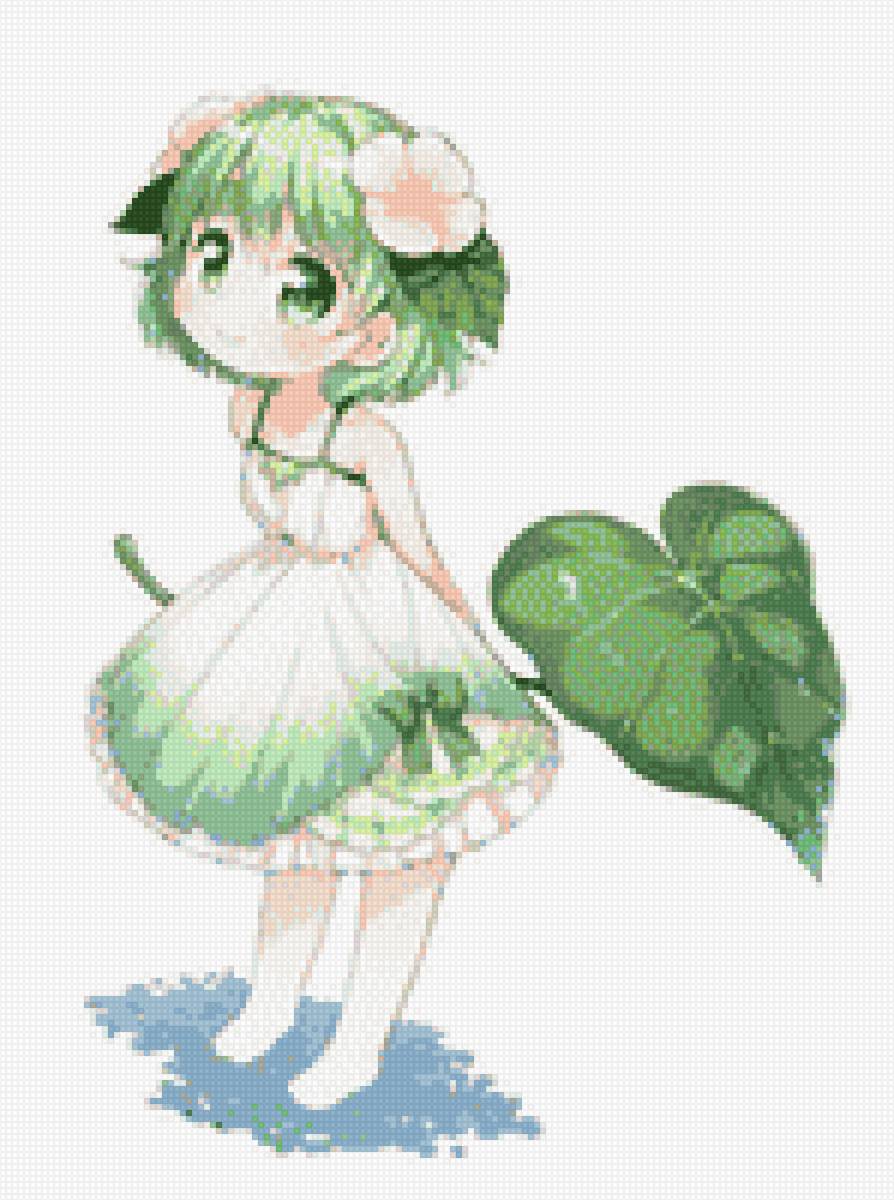 Девочка в зеленом - девочка лист - предпросмотр