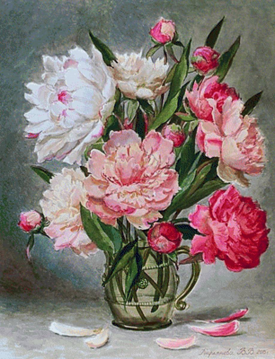 Пионы. - живопись., пионы, натюрморт - предпросмотр