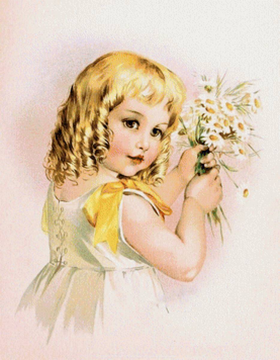 Девочка с ромашками - дети, девочка, рисунок, ромашки - предпросмотр