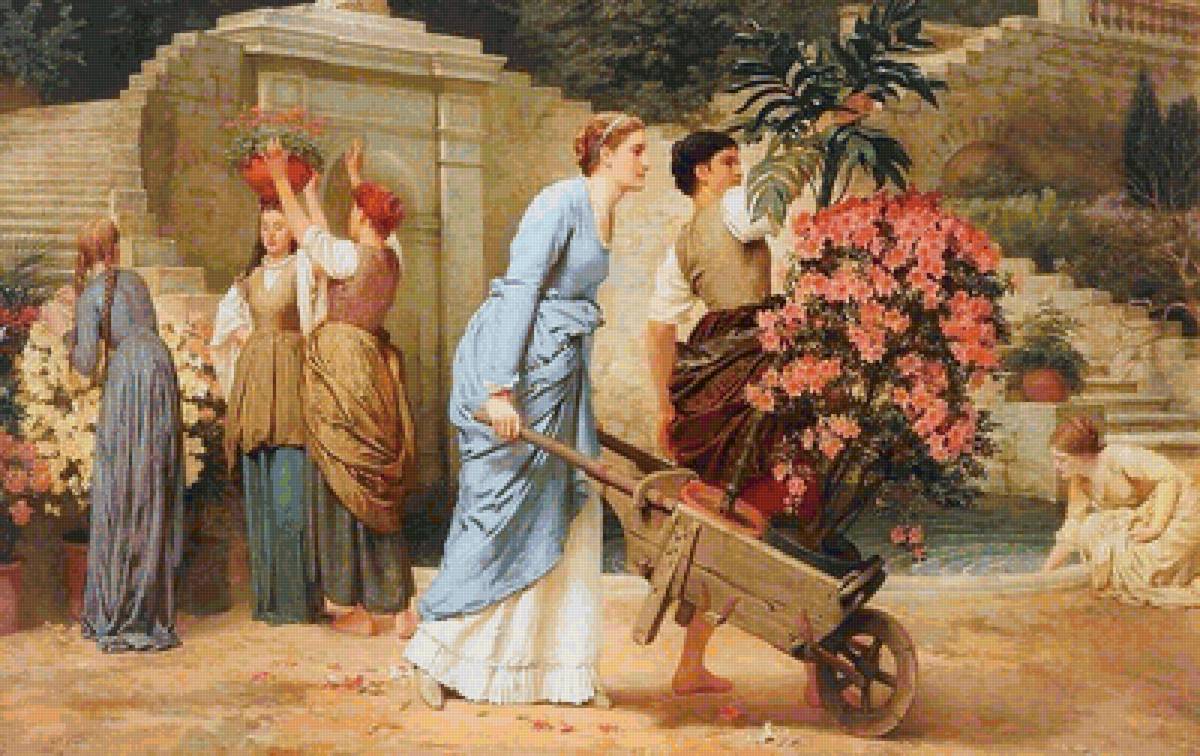 Цветочницы - цветы, цветочницы, живопись, женщины - предпросмотр