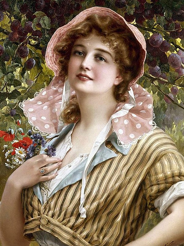 девушка и букетик - картина, девушка, букет - оригинал