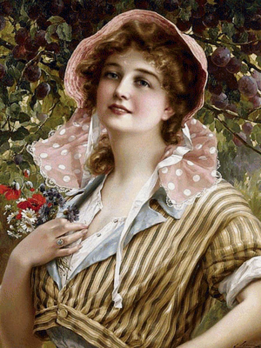 девушка и букетик - девушка, букет, картина - предпросмотр