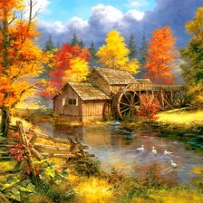 Схема вышивки «młyn wodny jesienią»