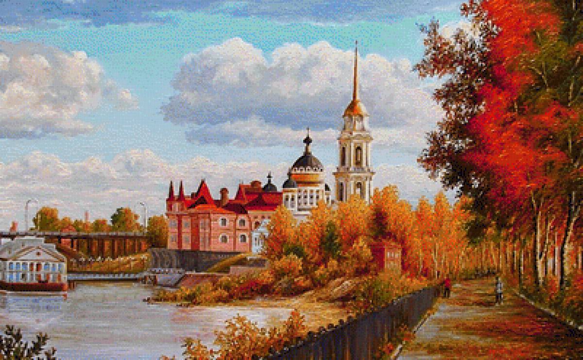 Осень в городе. - осень. пейзаж, живопись. - предпросмотр