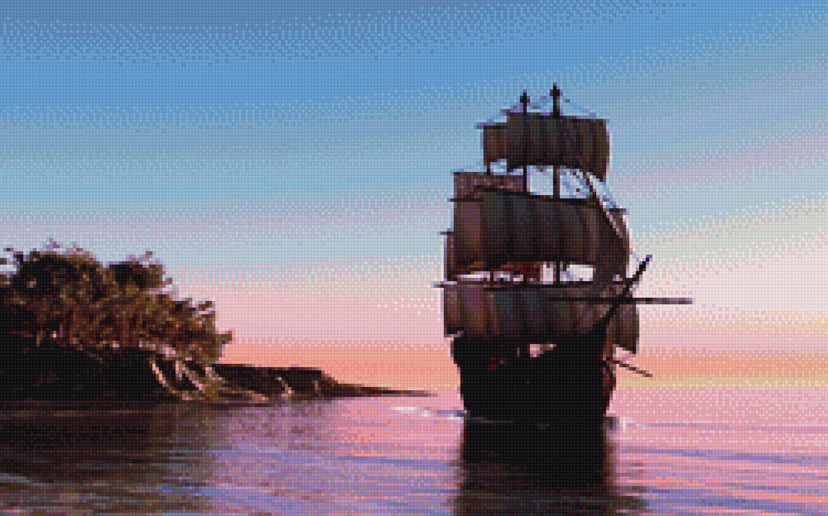 Корабль у острова - предпросмотр