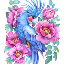 Схема вышивки «Попугай в цветах»