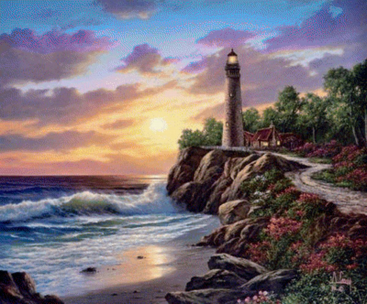 маяк - обрыв, маяк, лес, море, пляж - предпросмотр