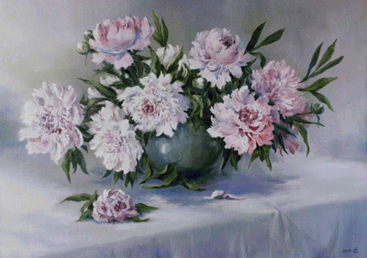 пионы - кувшин, картина, пейзаж, пионы, белые, букет, цветы - предпросмотр