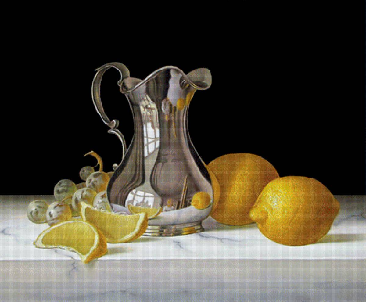 Натюрморт - виноград, кувшин, лимоны - предпросмотр