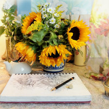 Схема вышивки «Подсолнухи и карандаши»