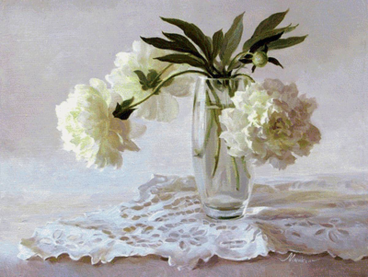 пионы - картина, кувшин, цветы, пионы, букет, пейзаж - предпросмотр