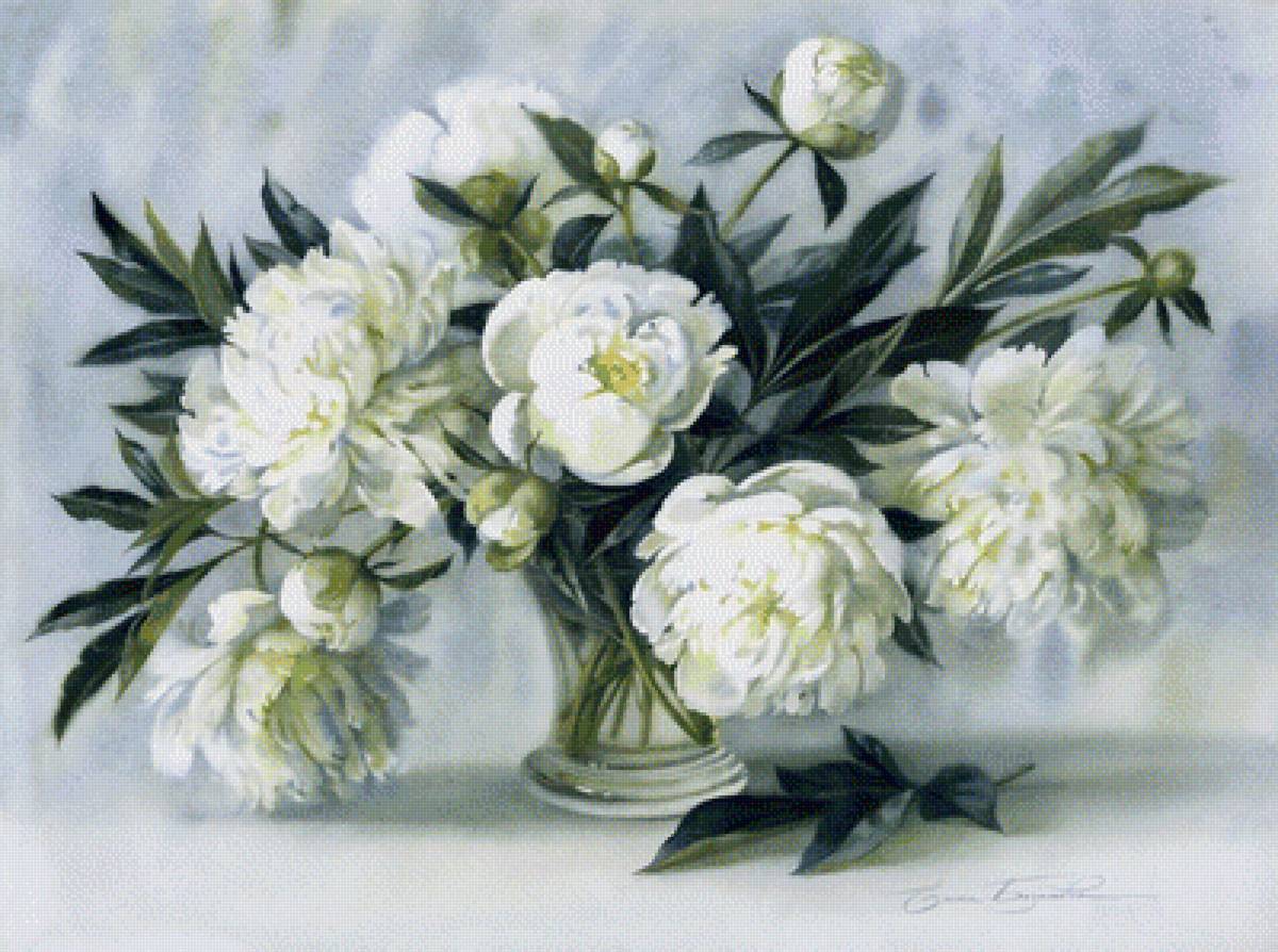 пионы - цветы, пионы, кувшин, букет, картина, пейзаж - предпросмотр