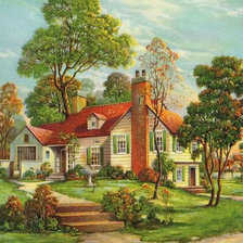 Схема вышивки «Домик с красной крышей»