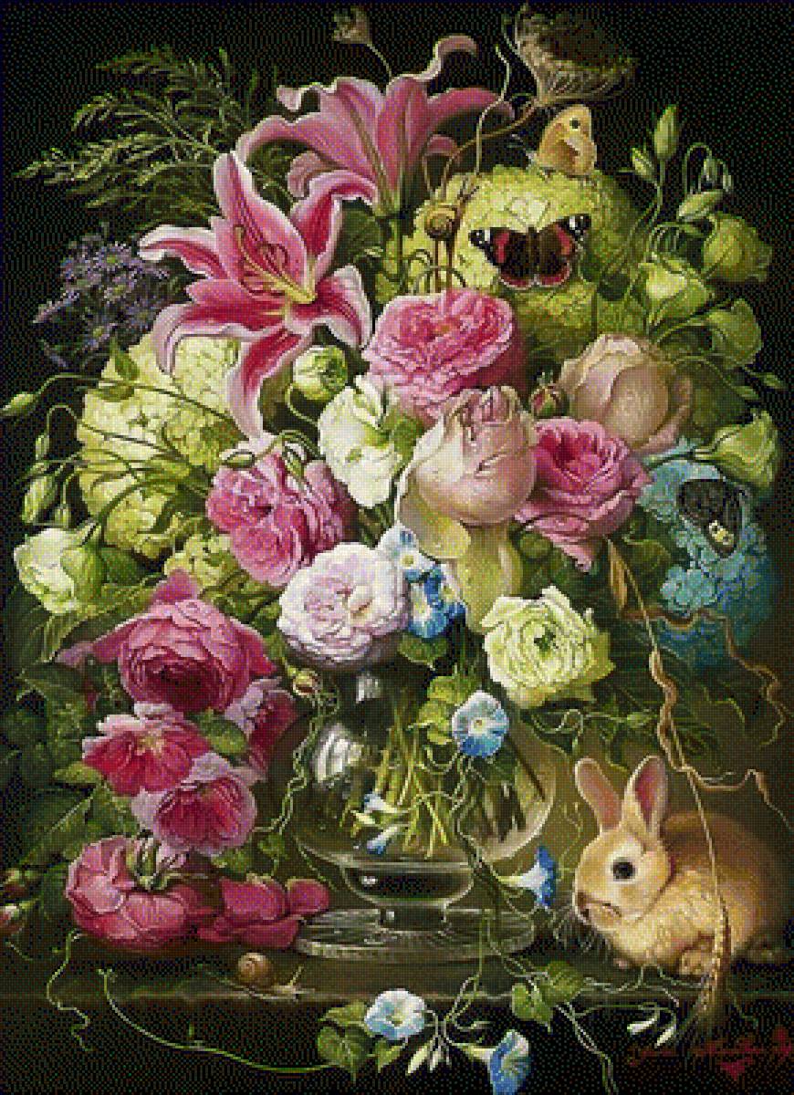 Bukiet - królik, kwiaty - предпросмотр