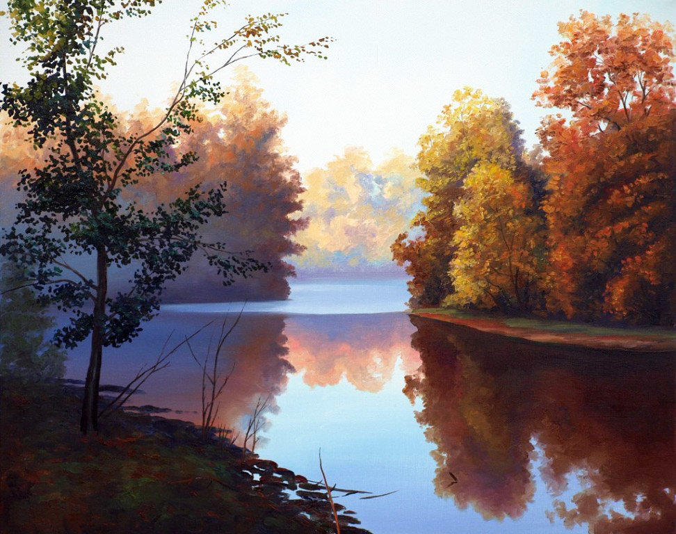 Худ. Деревенчук Вл.Умиротворение - природа, водоем, берег, осень - оригинал