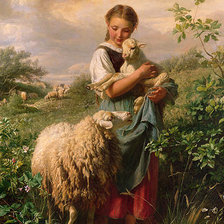 Схема вышивки «Девочка с ягнёнком»