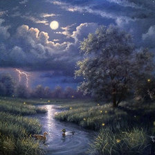 Схема вышивки «Гроза ушла. Тихая ночь. Река. Светлыми.»